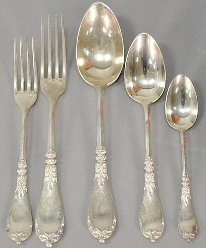Continental silver flatware set consisting of 70 picese with raised monogram touch mark, C eagle head M, head of a girl facing left,...