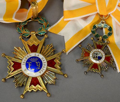 Two bronze enameled Grand Cross medal Spanish order "Isabel La Catolica" (dia