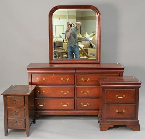 Three piece set including double chest, night table, and mirror, chest ht