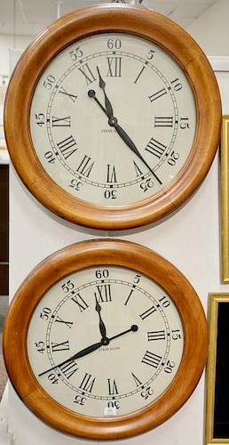Two Ethan Allen round framed clocks, dia