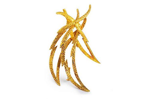 Hermes Stylized Gold Leaf Brooch