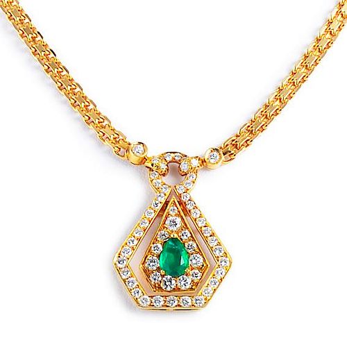 Van Cleef & Arpels Emerald Diamond Pendant Necklace