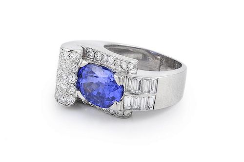 Platinum and Sapphire Diamond Ring