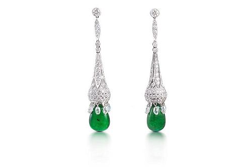 Diamond and Emerald Drop Earrings