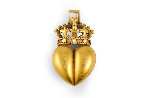 Barry Kieselstein-Cord Gold Heart Diamond Crown Pin