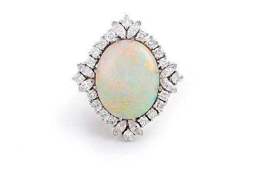 Large Opal Diamond Cluster Ring