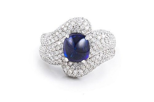 Cabochon Natural Sapphire Diamond Ring