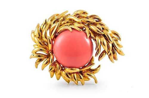 Tiffany Gold and Coral Brooch