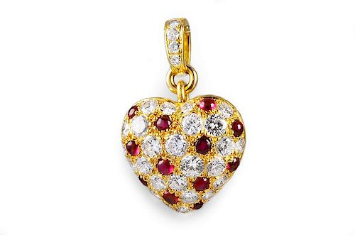 Cartier Diamond Ruby Heart Pendant