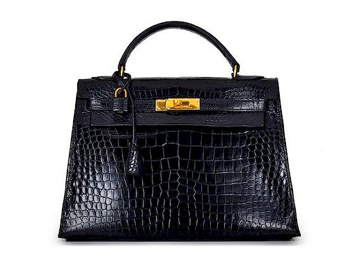Hermes Kelly Black Patent Porosus Crocodile Bag