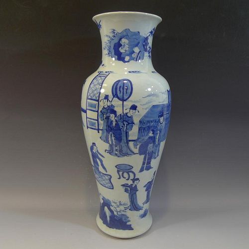 ANTIQUE CHINESE BLUE WHITE PORCELAIN VASE - KANGXI MARK 19TH CENTURY