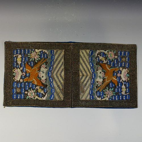PAIR ANTIQUE CHINESE SILK RANK BADGE - QING DYNASTY