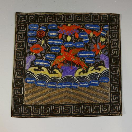 ANTIQUE CHINESE SILK RANK BADGE - QING DYNASTY