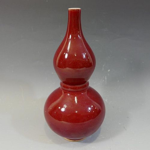 ANTIQUE CHINESE RED GLAZE DOUBLE GOURD PORCELAIN VASE - REPUBLIC PERIOD
