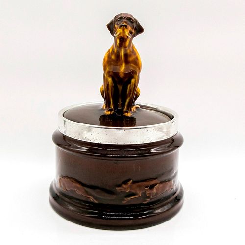 Lidded Tobacco Jar, Seated Foxhound - Royal Doulton Kingsware
