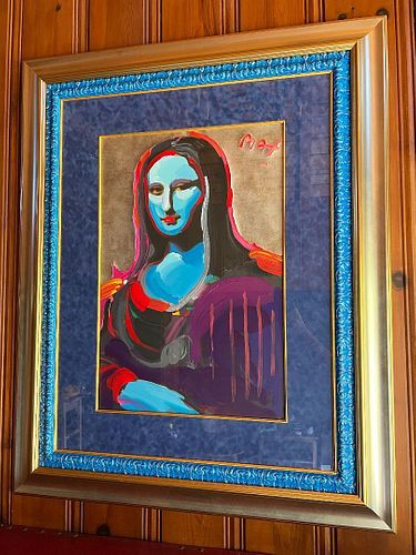 SIEGFRIED & ROY MONA LISA MIXED MEDIA COLLAGE ON PAPER PAINTING OF PETER MAX