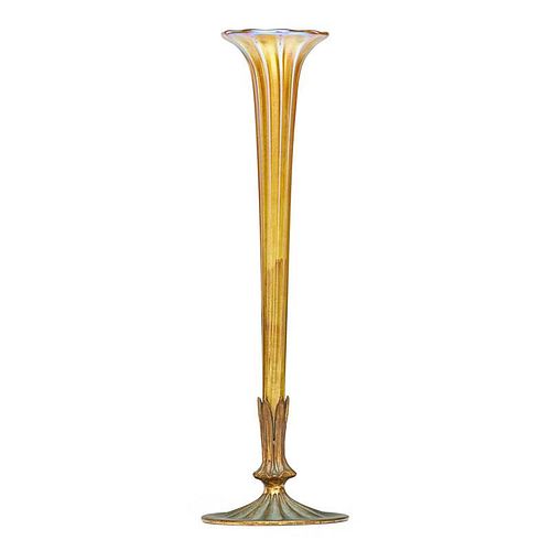 TIFFANY STUDIOS Favrile glass vase with metal base