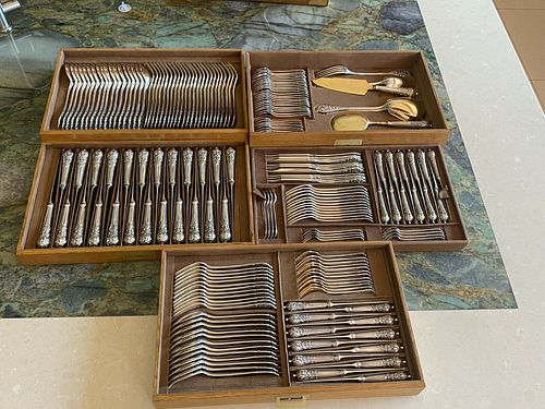 162 PCS FRENCH STERLING SILVER FLATWARE BY MAISON CARDEILHAC 15240 GRAMS  W BOX