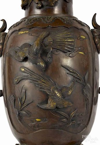 Japanese Meiji period gilt bronze urn, 28 1/4''