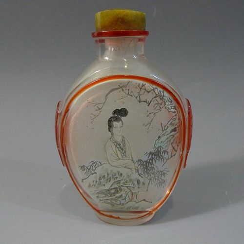 ANTIQUE CHINESE INTERIOR PAINTED GLASS SNUFF BOTTLE REPUBLIC PERIOD