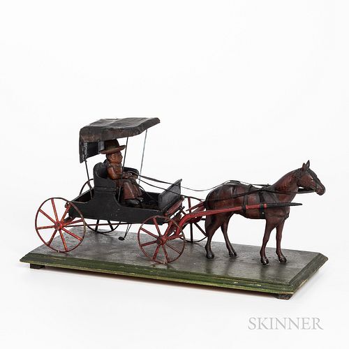 Painted and Carved Horse and Buggy