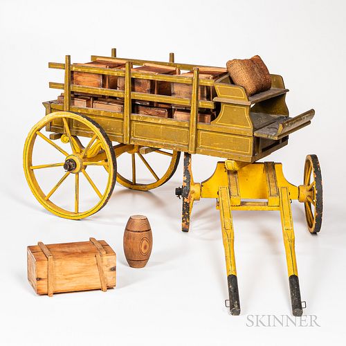 Painted Toy Horse-drawn Wagon with Cargo
