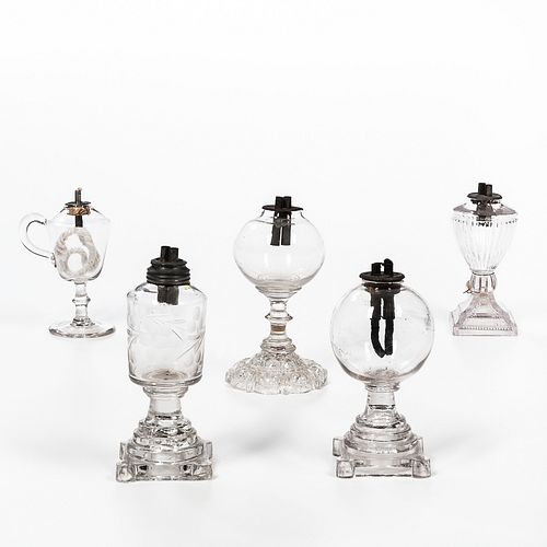 Five Small Colorless Sandwich Whale Oil Lamps