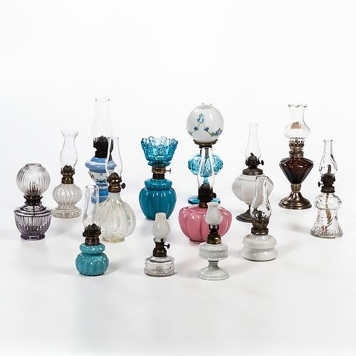 Fourteen Miniature Glass Lamps