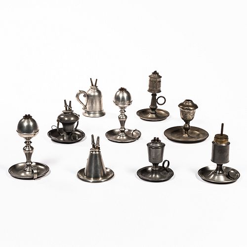Nine Pewter Chamber Lamps