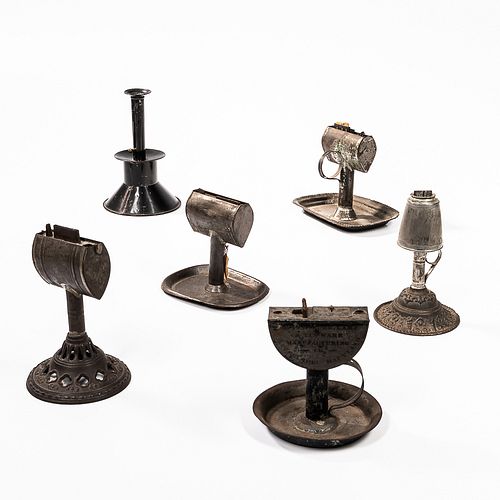 Five Tin Lamps and One Candlestick