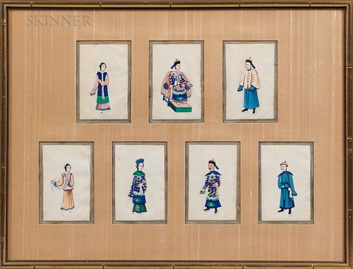 Seven Framed Chinese Portraits on Rice Paper