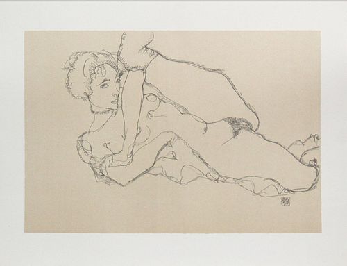 Egon Schiele (After) - Reclining Nude Left Leg Raised