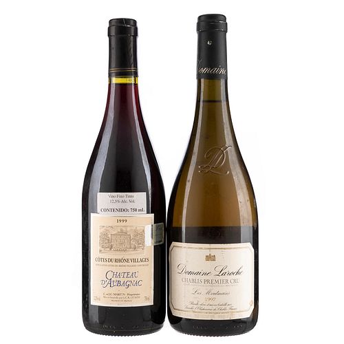 Lote de Vinos Tintos y Blancos de Francia. Château d' Aubagnac. Domaine Laroche. En presentaciones de 750 ml. Total de piezas: 2.