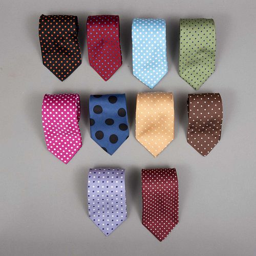 LOTE DE 10 CORBATAS. SXX Elaboradas en seda. Diferentes diseños y colores, polka dots. De las marcas: SCAPPINO, CE...