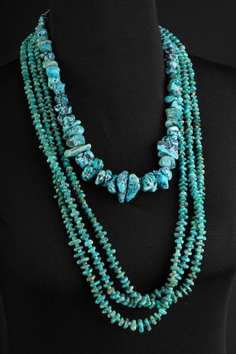Pueblo, Pair of Turquoise Stone Necklaces
