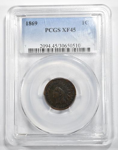 1869 INDIAN CENT PCGS XF-45