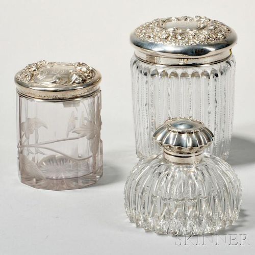 Three Sterling Silver-mounted Cut Glass Items