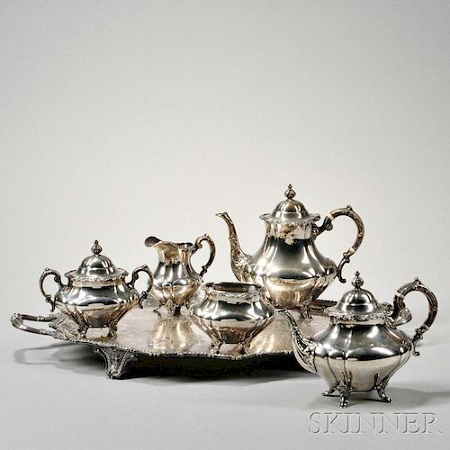 Five-piece Reed & Barton Sterling Silver Tea and Coffee Service with an Associated Silver-plate Tray