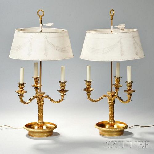 Pair of Louis XVI-style Gilt-bronze Bouillotte Lamps