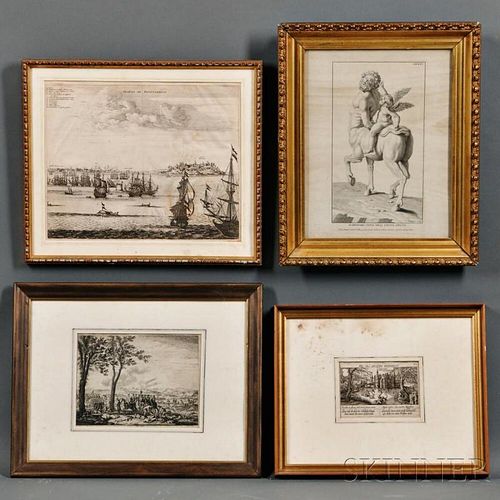 Four Framed European Prints:, Daniel Nikolaus Chodowiecki (German, 1726-1801), Untitled Battlefield; John Ogilby (British, 1600-1676) O