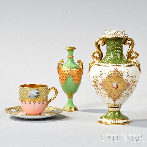Three Jeweled Coalport Porcelain Items