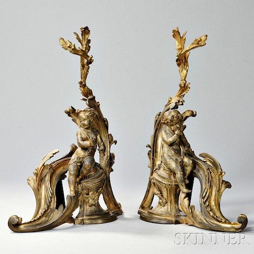 Pair of Louis XV-style Gilt-bronze Chenet