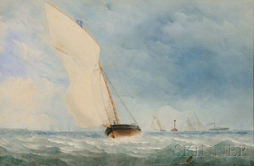 J.H. Liddell (British, active c. 1870-1900)      Shipping in the Channel