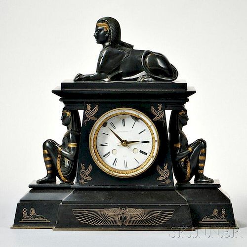 Egyptian Revival Ebonized Clock