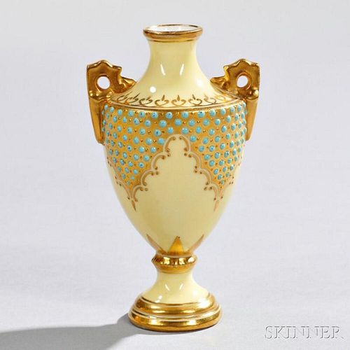 Jeweled Coalport Porcelain Miniature Vase