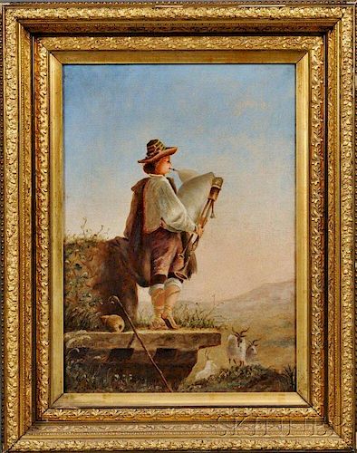Continental School, 19th Century      Goatherd Playing a Bagpipe