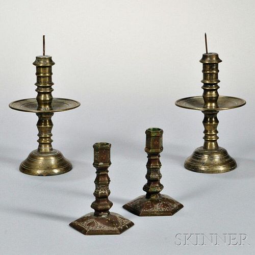 Two Pairs of Colonial Dutch Brass Candlesticks
