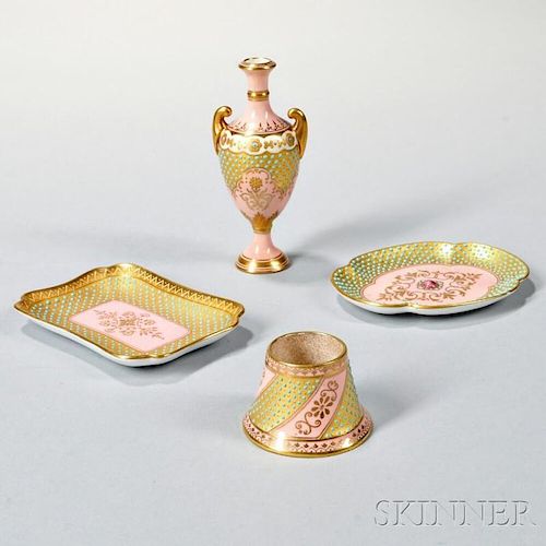 Four Jeweled Coalport Porcelain Items