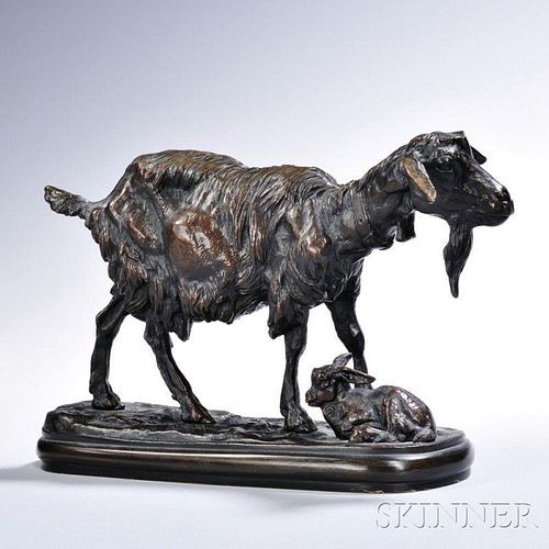 After Emmanuel Fremiet (French, 1824-1910)       Bronze Figure of a Goat and a Kid