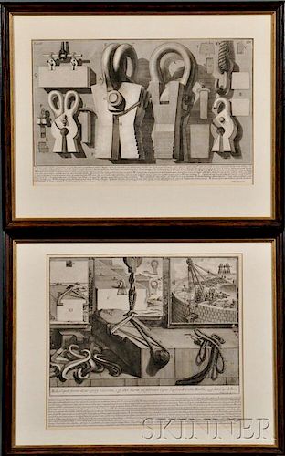 Giovanni Battista Piranesi (Italian, 1720-1778), Two Prints: Modo, col quale furono alzati i grossi Travertini, e gli altri Marmi... an